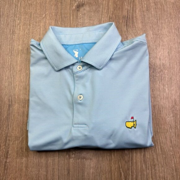 F&G Tech Mens Blue White Striped Masters Performance Golf Polo Shirt Size Large - Picture 4 of 13